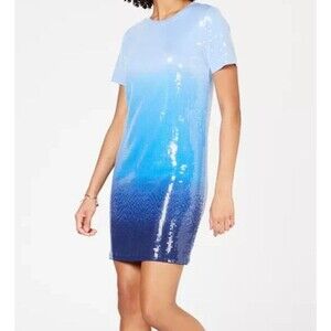 DESIGNER MICHAEL KORS OMBRE' SEQUINS CREWNECK PULLOVER DRESS MED